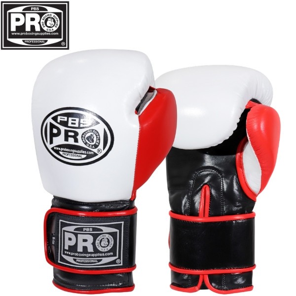 ProBoxing® Leather Boxing Gloves - White & Red - Premium Boxing Gloves, Sparring