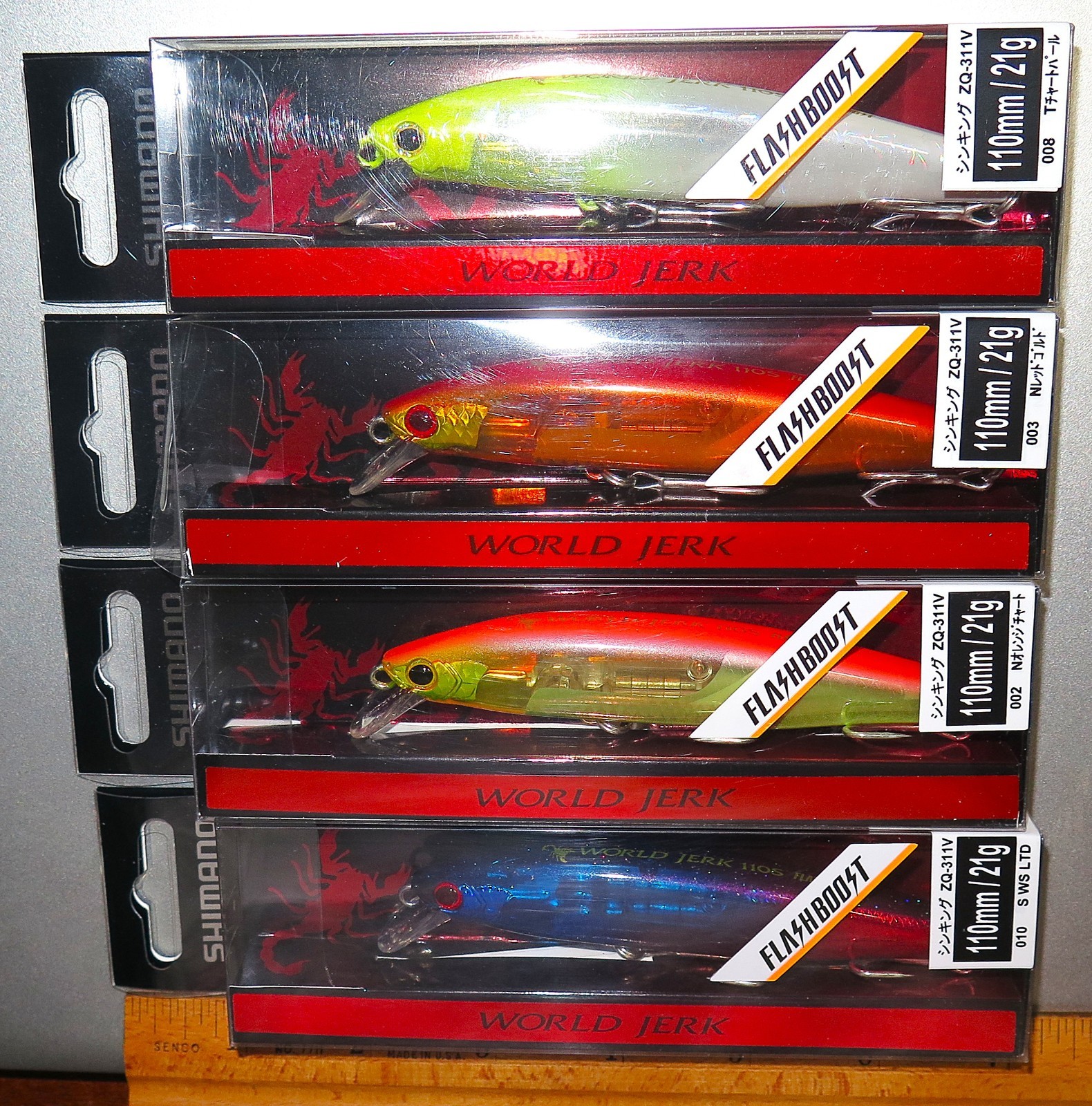 Lot of Four Different Color Shimano N Florida SCORPION WORLD JERK Sinker Lures 2