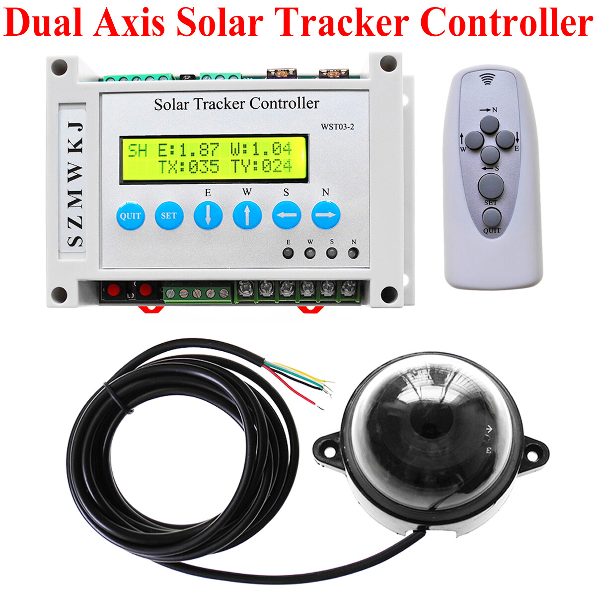 6000N Dual Axis Solar Panel Tracker Controller W/ Linear Actuator Anemometer Kit