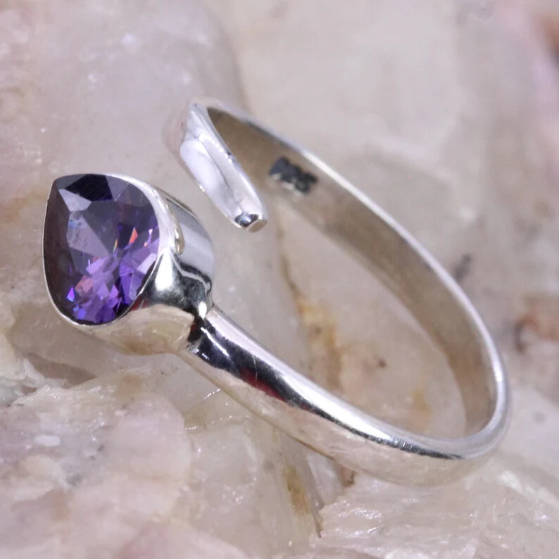 Amethyst Adjustable Ring Solid 925 Silver Handmade Jewelry Ring All Size SR439