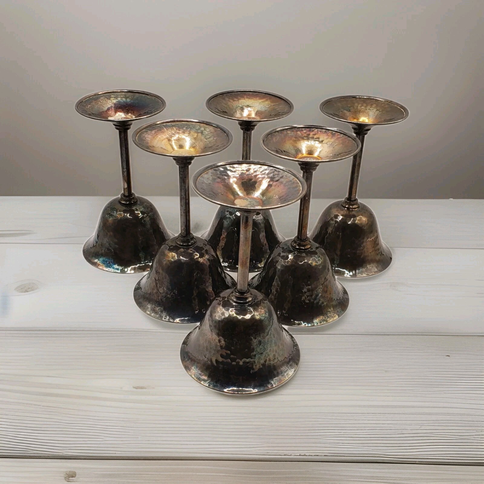 Bernad Rice's Sons 1920 -  Apollo EPNS Hammered Silver Plate Cocktail Cups Set 6