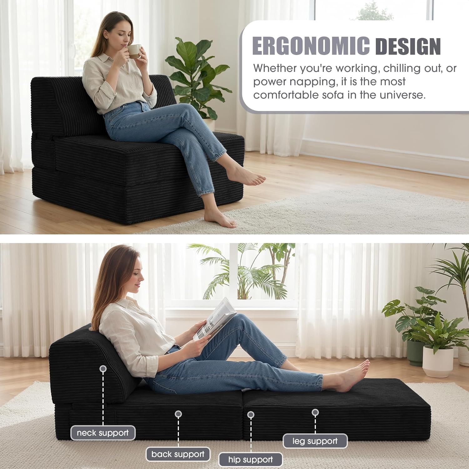 Folding Sofa Bed W/ Pillow Memory Foam Fold Out Chair Bed Convertible Sleeper