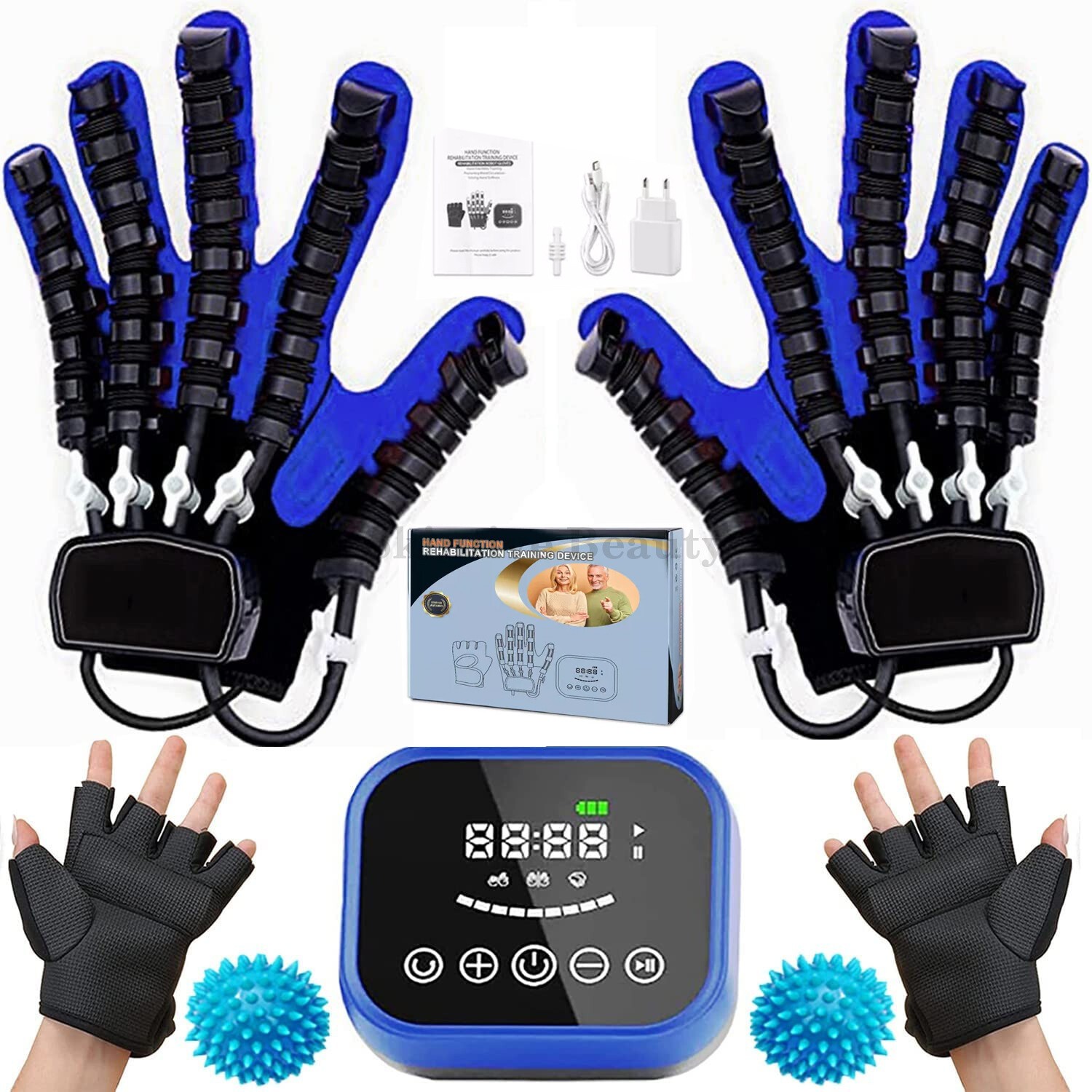 Stroke Hand Rehabilitation Robot Gloves Adjustable Strength Finger Exerciser Kit