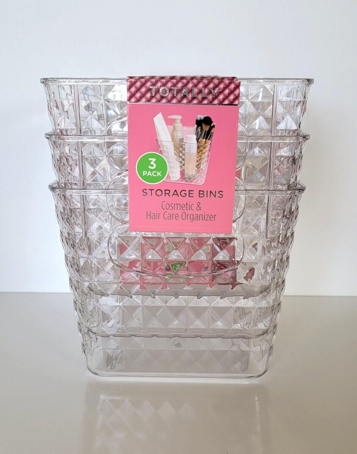 Set of 3 A Storage Bins Organizer Cosmetic & Hair Care Organizer 6" x 6" x 5.37"