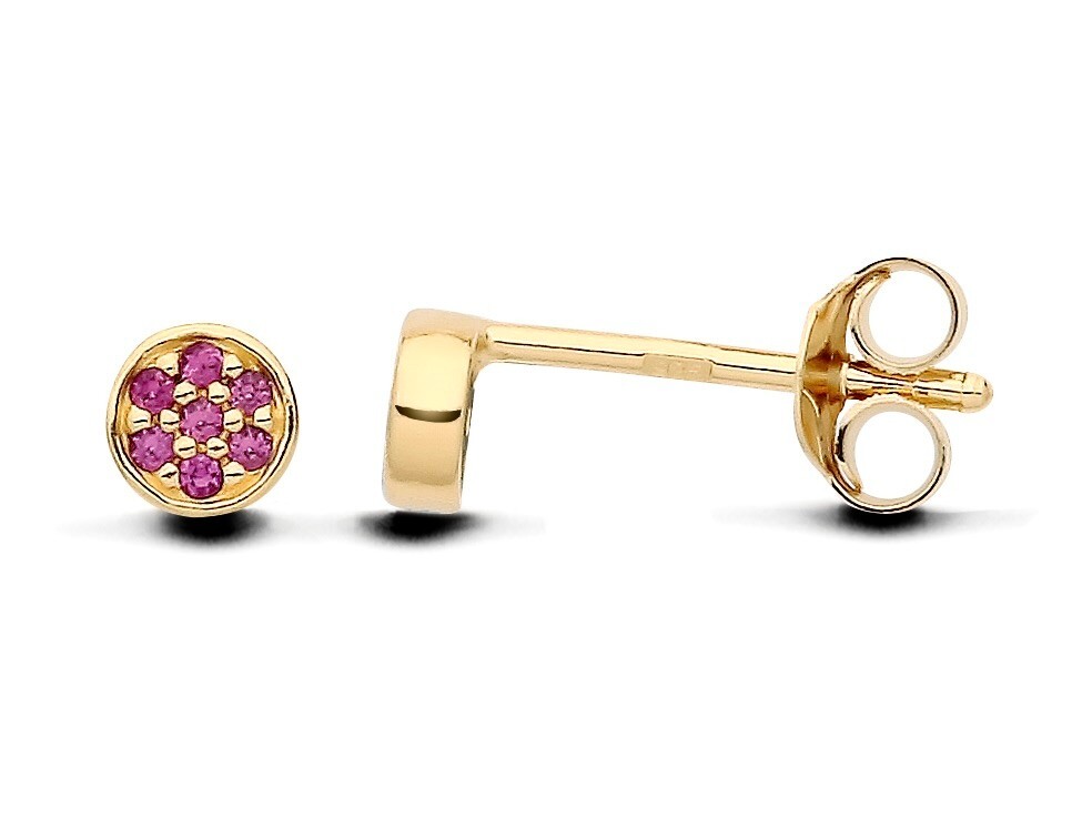 9ct Yellow Gold on Silver Ruby Cz Round Cluster Stud Earrings