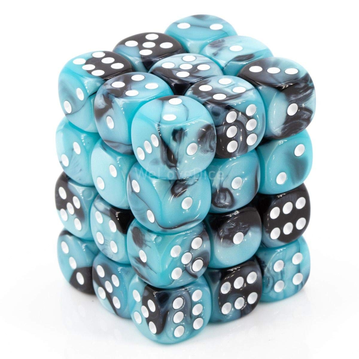 Chessex Gemini Black-Shell/white 12mm d6 Dice Block (36)