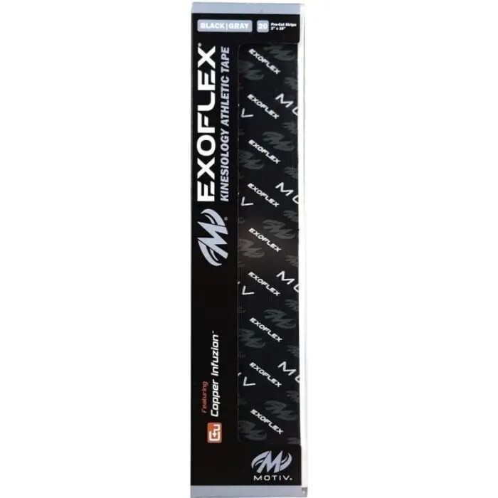Motiv ExoFlex Kinesiology Tape 20 Piece Pre-cut Pack Black/Grey