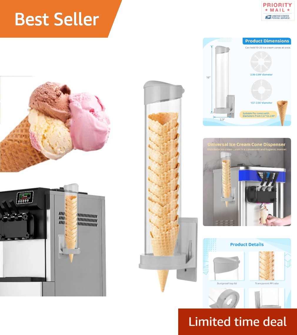 Commercial 16-Inch Cone Holder with Secure Silicone Gaskets for Ice Cream Shops