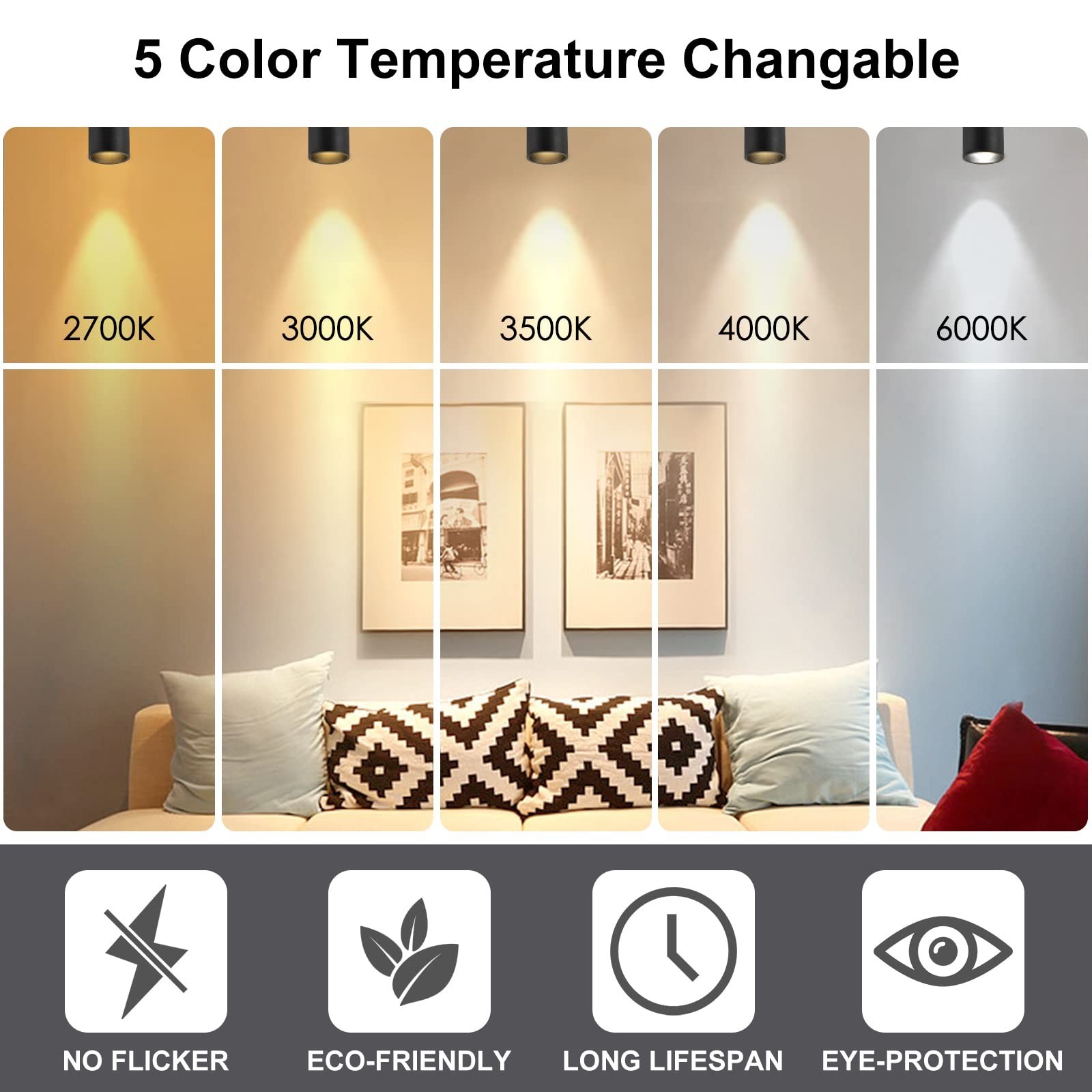 LED Ceiling Spotlight 5CCT 2700K/3000K/3500K/4000K/6000K Selectable Dimmable,...
