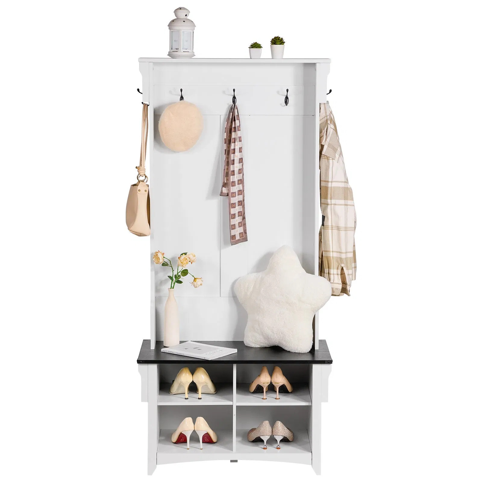 Hall Tree Entryway Bench, Coat Rack with Shoe Storage, 32" Wide Mudroom bench wi