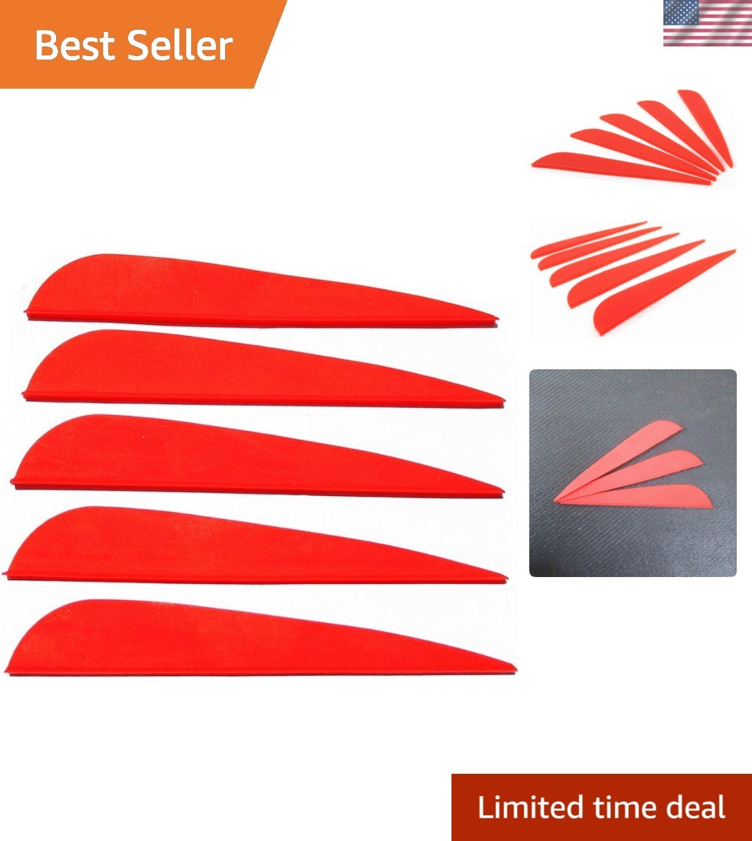 Streamlined 4-Inch Archery Vanes - Fast-Flying Red Fletching for Arrow Precision