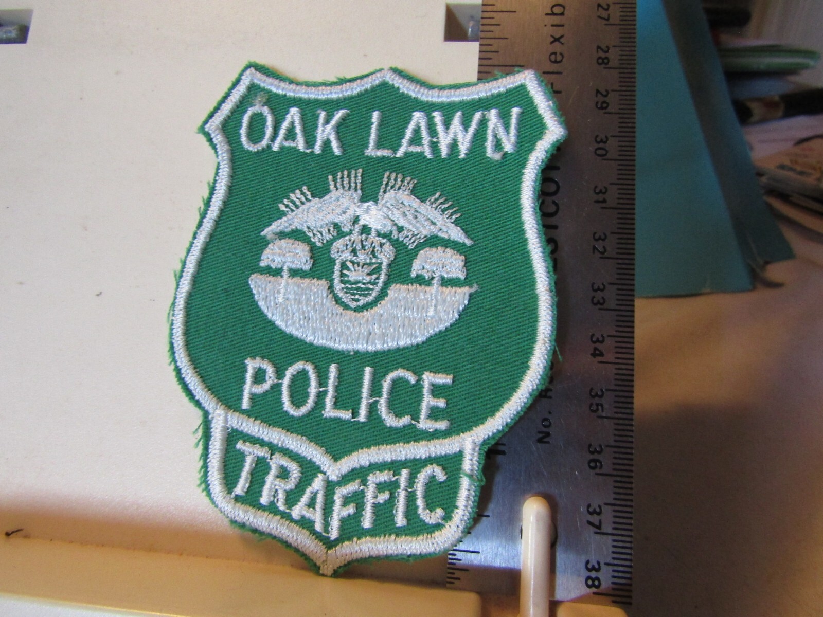1970s Oak Lawn Police Traffic patch Illinois IL VG green white 4" tall