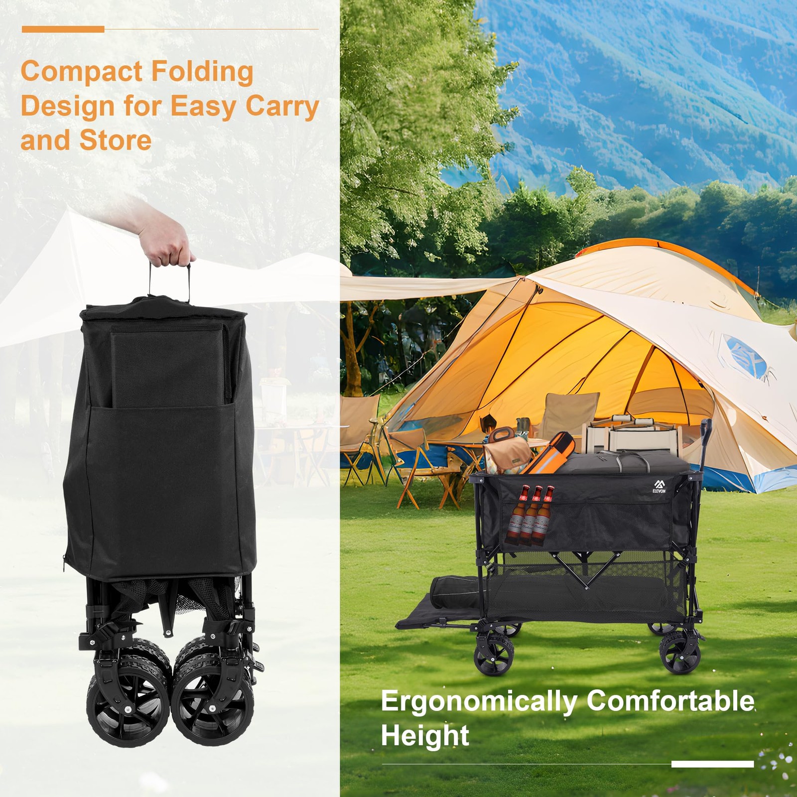Elevon Collapsible Foldable Wagon, Grocery Beach Cart Large Capacity 450LBS