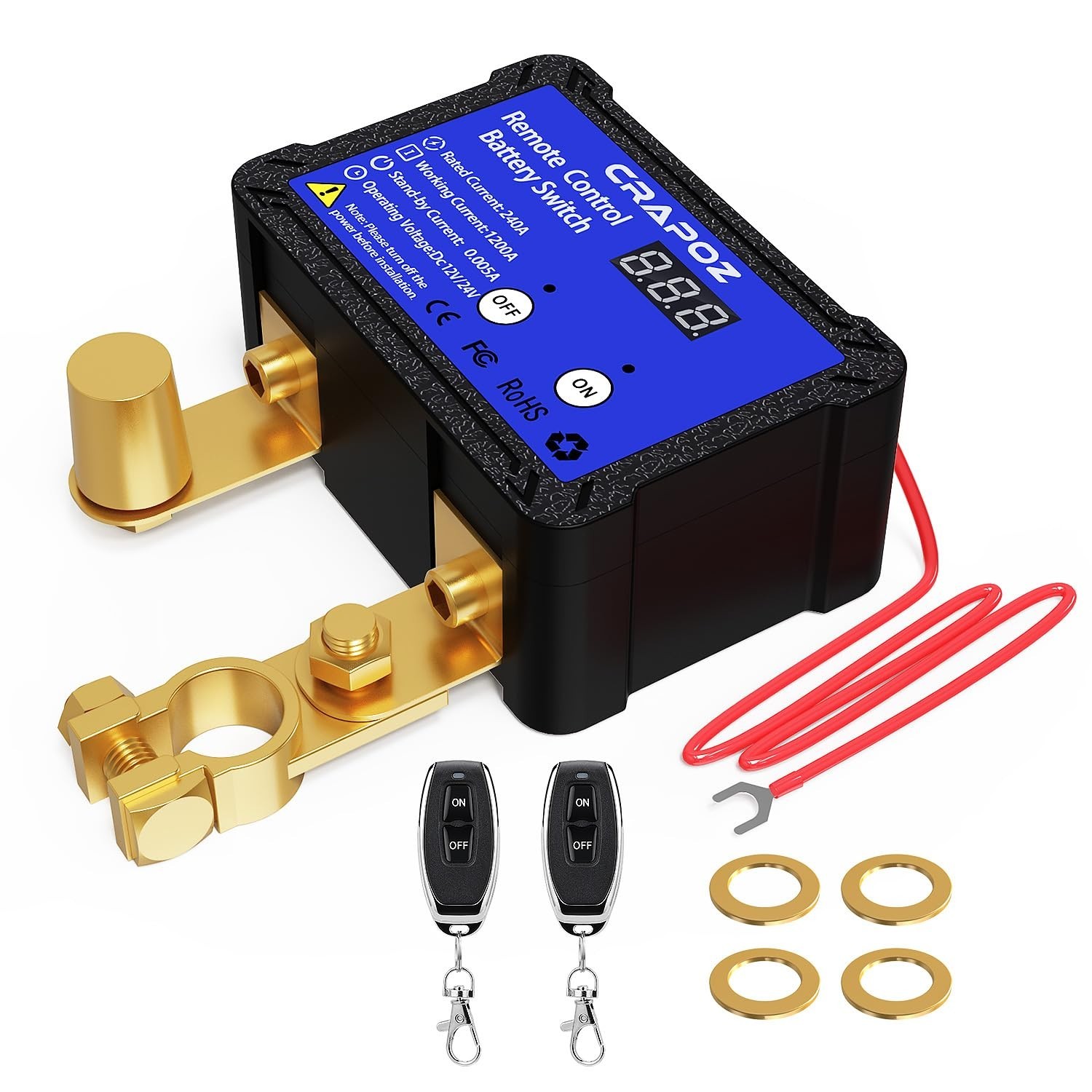 Kill Switch for Vehicle, Remote Battery Disconnect Switch 12V 24V 240A, Car B...