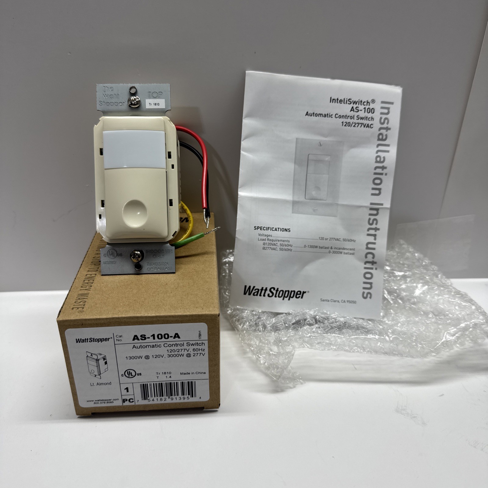 WattStopper AS-100-A Automatic Control Switch 120/277V 60Hz Light Almond NIB