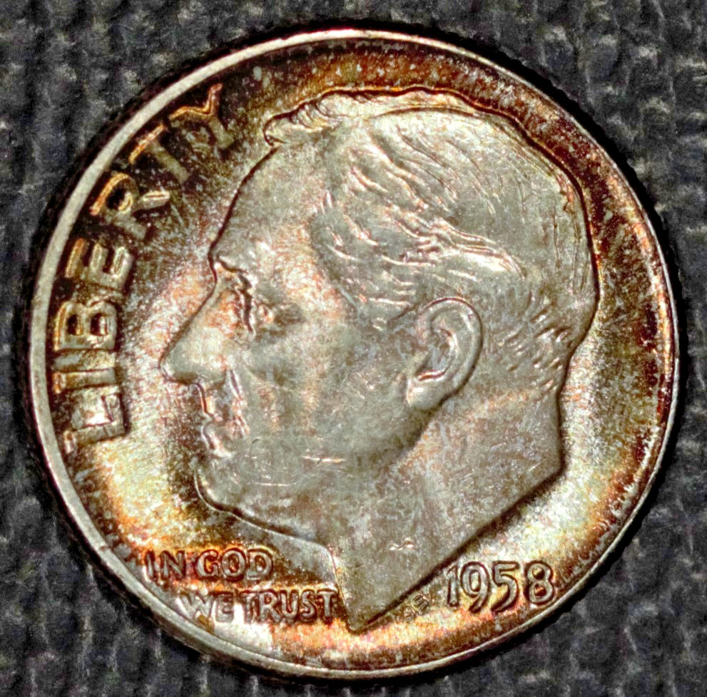 1958 Roosevelt dime, Very Choice BU, Beautiful Toning