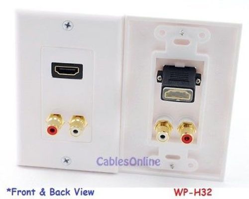 HDMI & 2-RCA Red/White Audio/Video Wall Face Plate, White, CablesOnline WP-H32