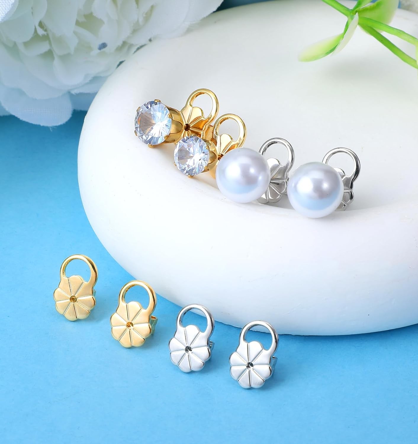 8 Pcs Earring Backs for Droopy Ears, Earring Lifters Backs with Ear Lifting Supp