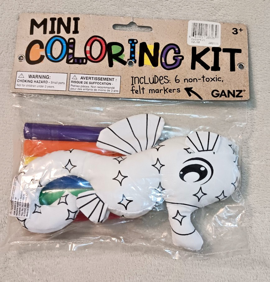 GANZ Mini Coloring Kit - SEAHORSE - New, Sealed w/6 felt Markers