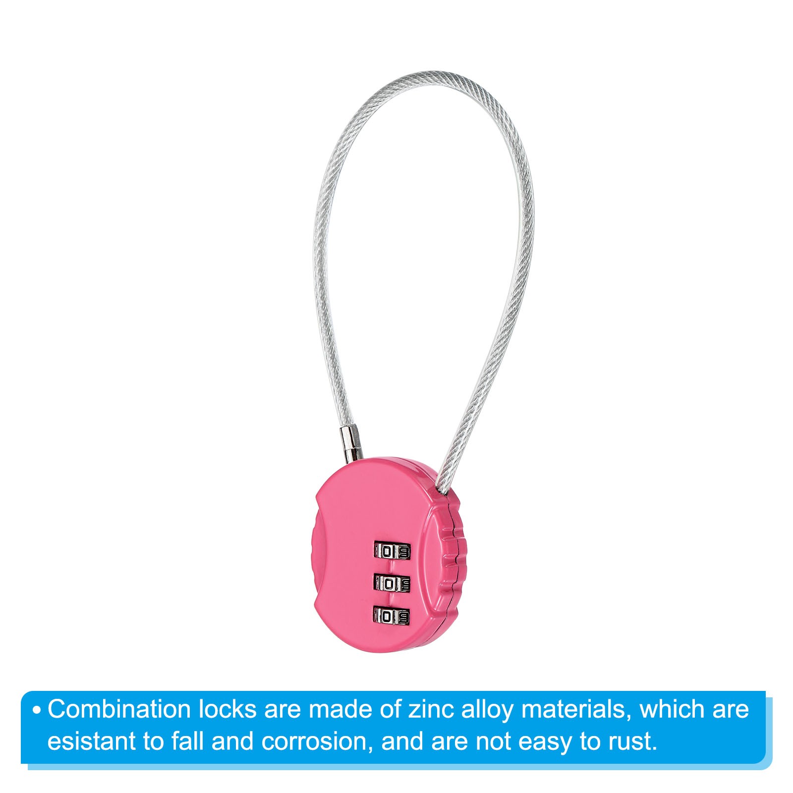 Small Combination Block 7.8", 1pc 3 Digit Luggage Lock, Pink