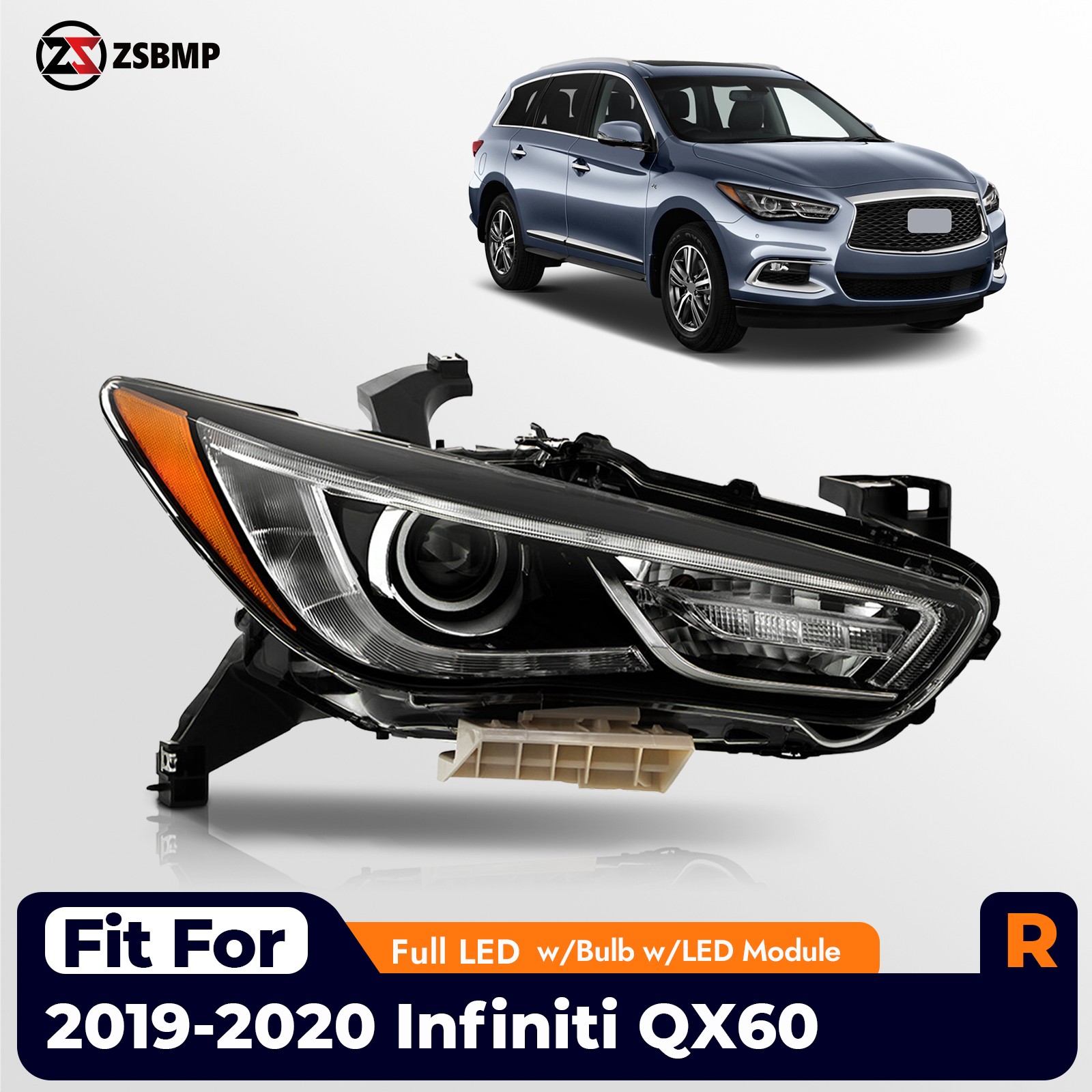 Full LED Headlight For 2019-2020 Infiniti QX60 w/Module w/o Motor Passenger Side