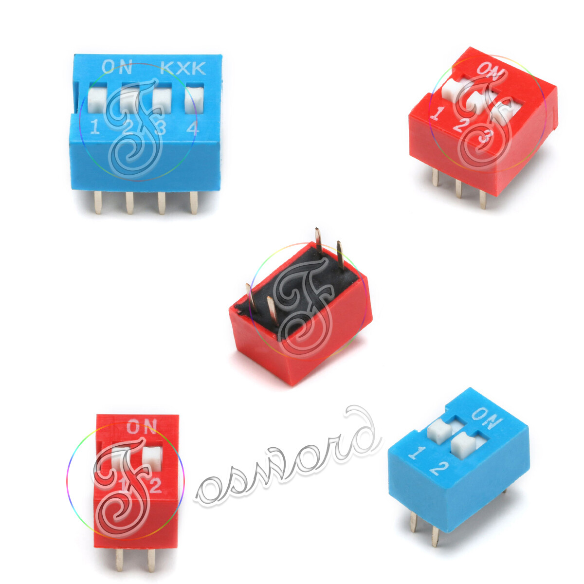 DIP Switch 1/2/3/4/6/8 Positions 2.54mm for Breadboards PCB Electronics Red Blue