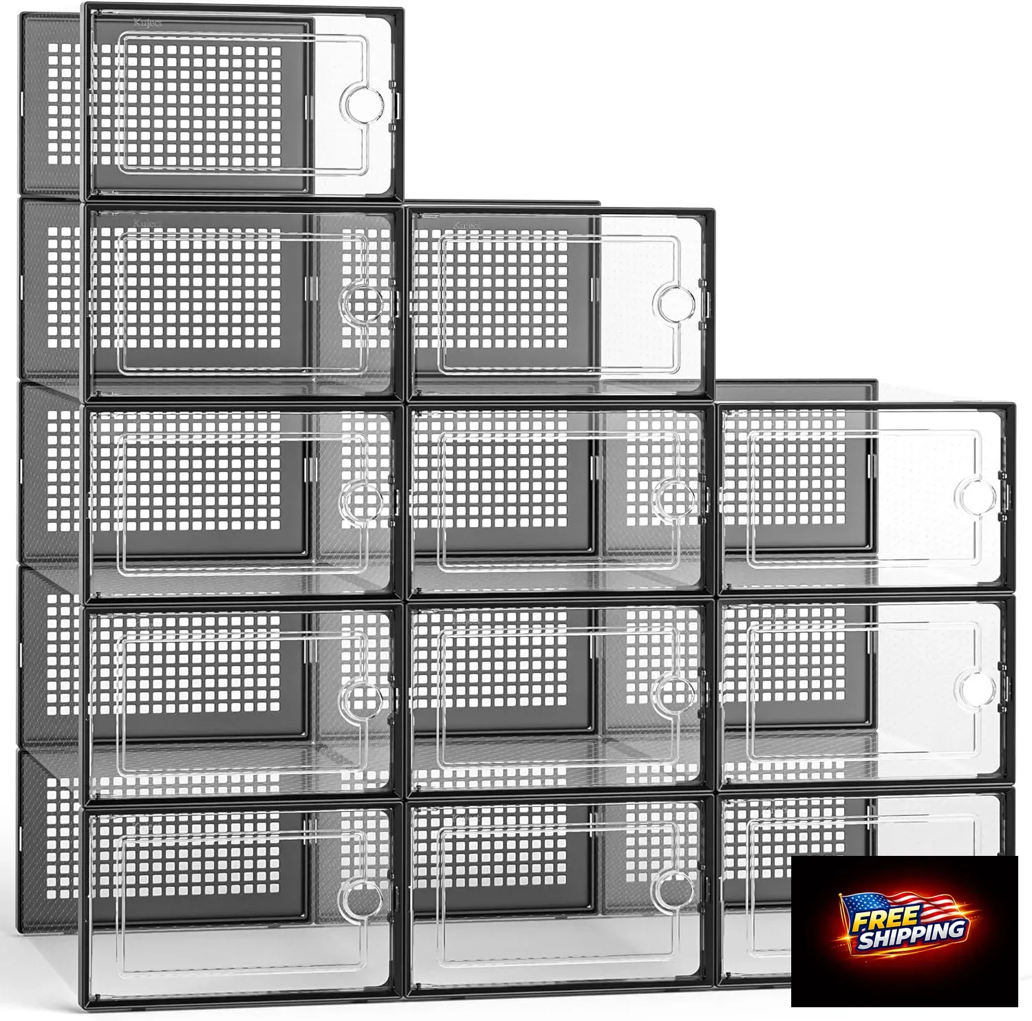 Kuject Large Shoe Organizers Storage Boxes for Closet, 12 Pack Clear Plastic Sta