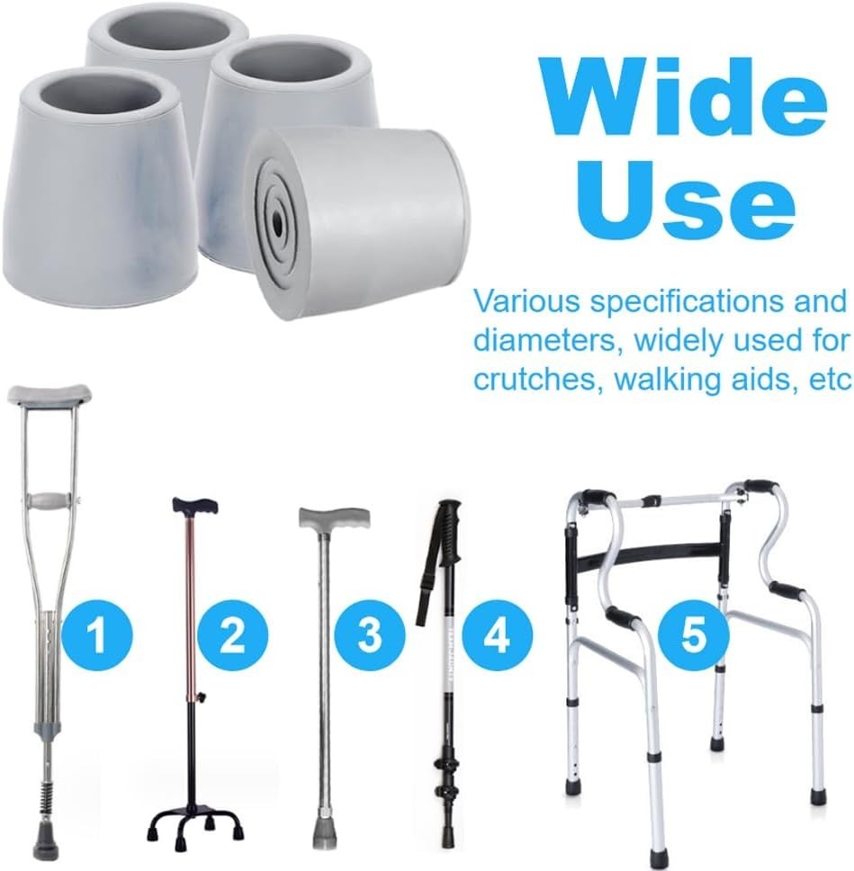 4 Pack 1 Inch Replacement Rubber Cane Tips for Walking Sticks Walkers Gray