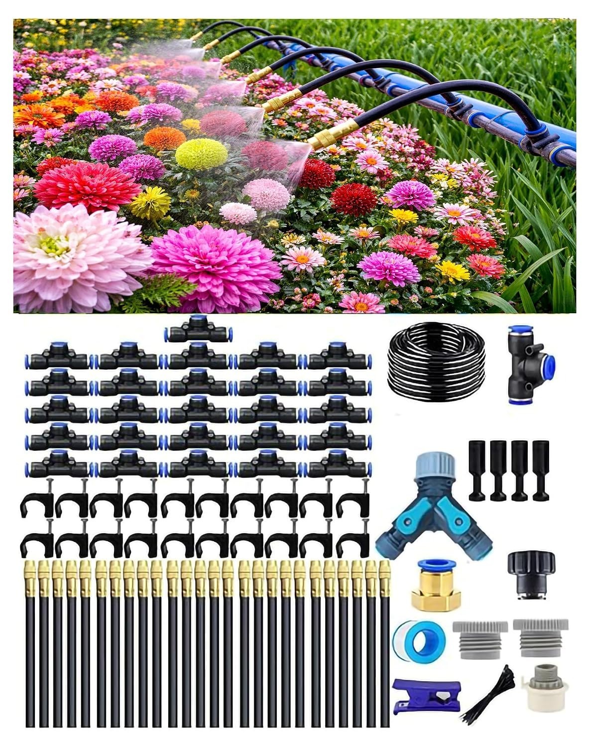 100 Ft Automatic Quick-Connect Misting Sprinkler System for Efficient Watering