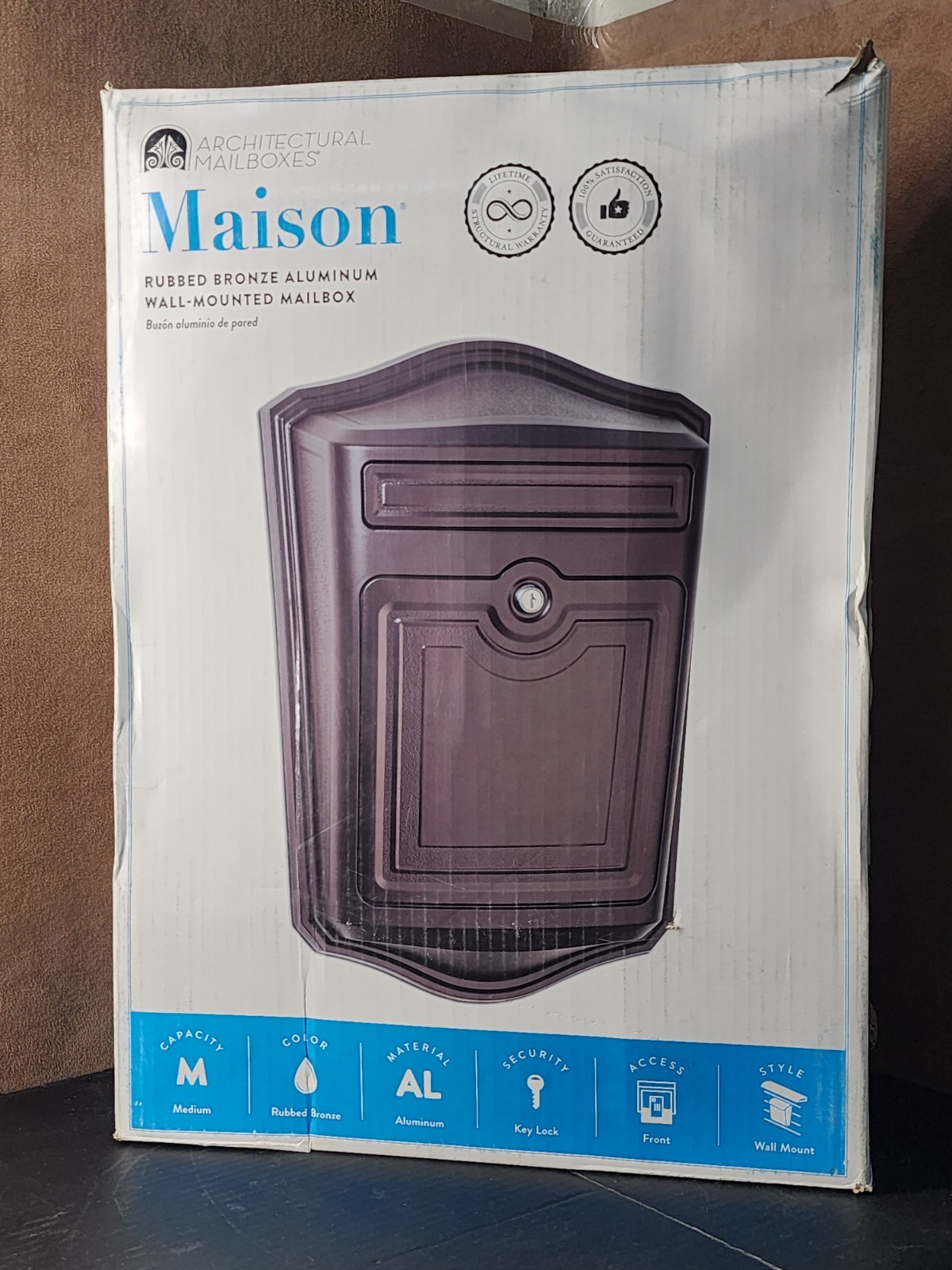 ARCHITECTURAL MAILBOXES Maison Wall Mount Locking Mailbox Rubbed Bronze, Brown