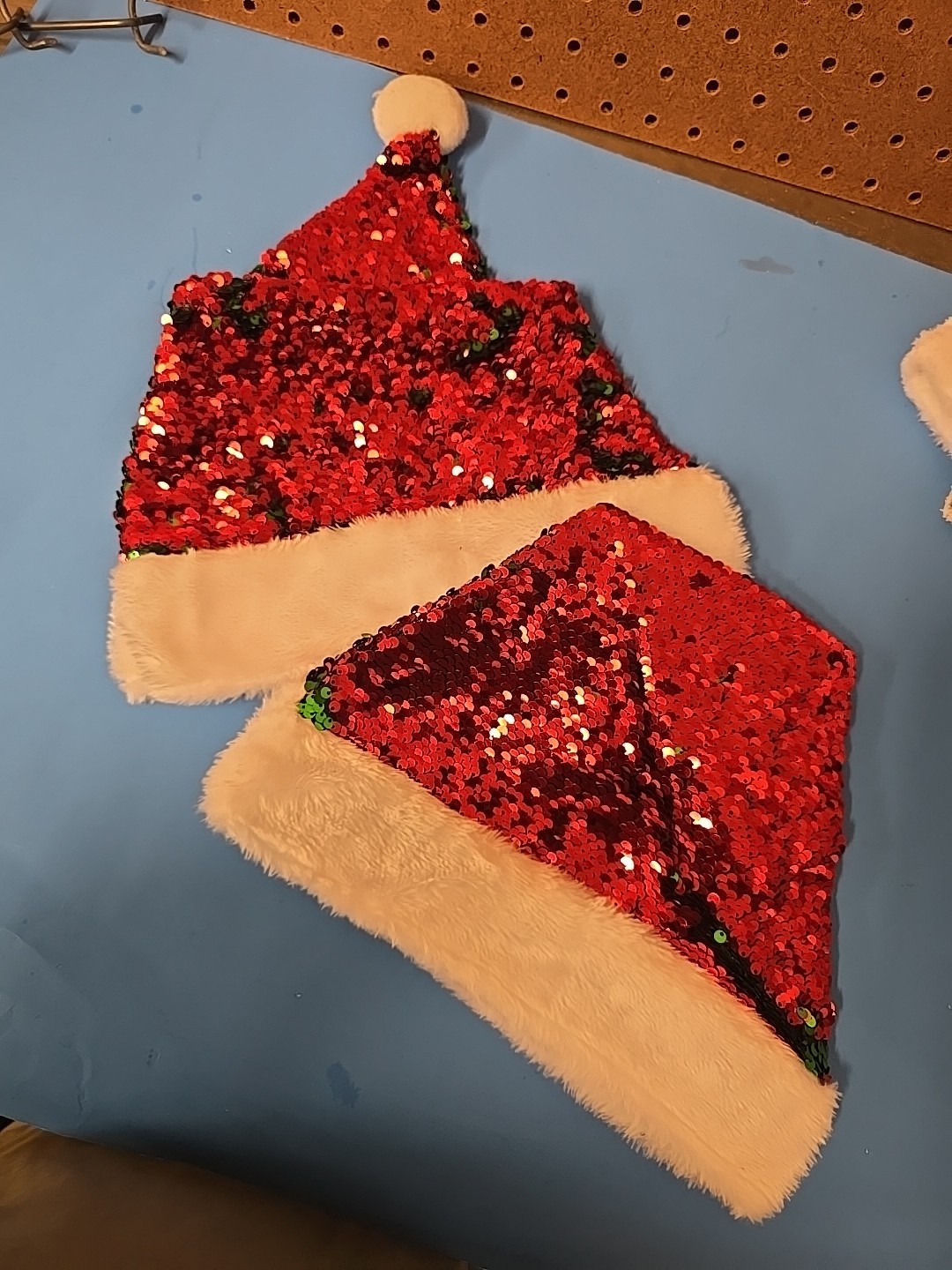 Santa Style Hat Reversible Green And Red Sequin 2 Pack