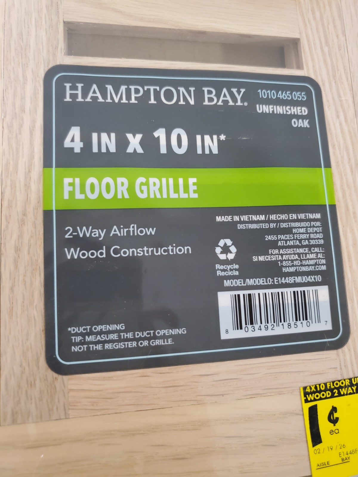 LOT OF 4 Hampton Bay 4 in. x 10 in. Oak Wood Flush Mount Grilles Unfinished Oak