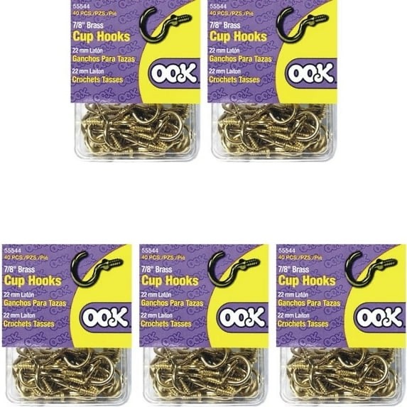 Case of 5 Packs - Ook 7/8" Brass Cup Hooks - 55544 (40 Pack) NEW