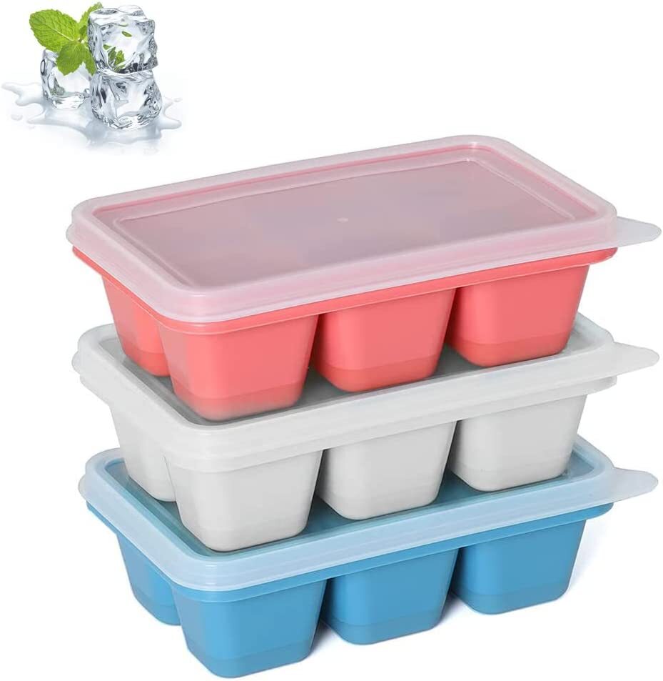 Ice Cube Trays With Lids 3 Pack Mini Silicone Easy-Release and Flexible 6 Cubes