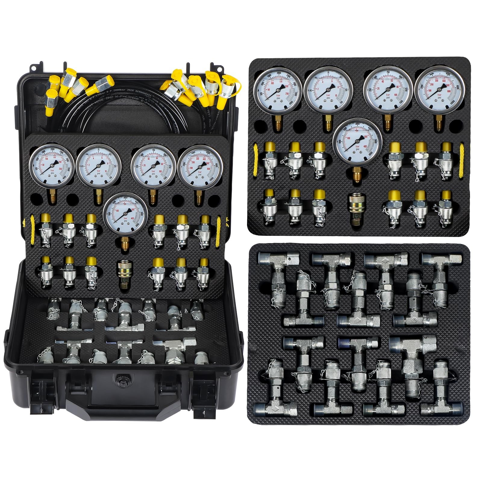 Hydraulic Pressure Test Kit with 5 Gauges up to 10000 PSI 10–600 Bar, 13 Coup...