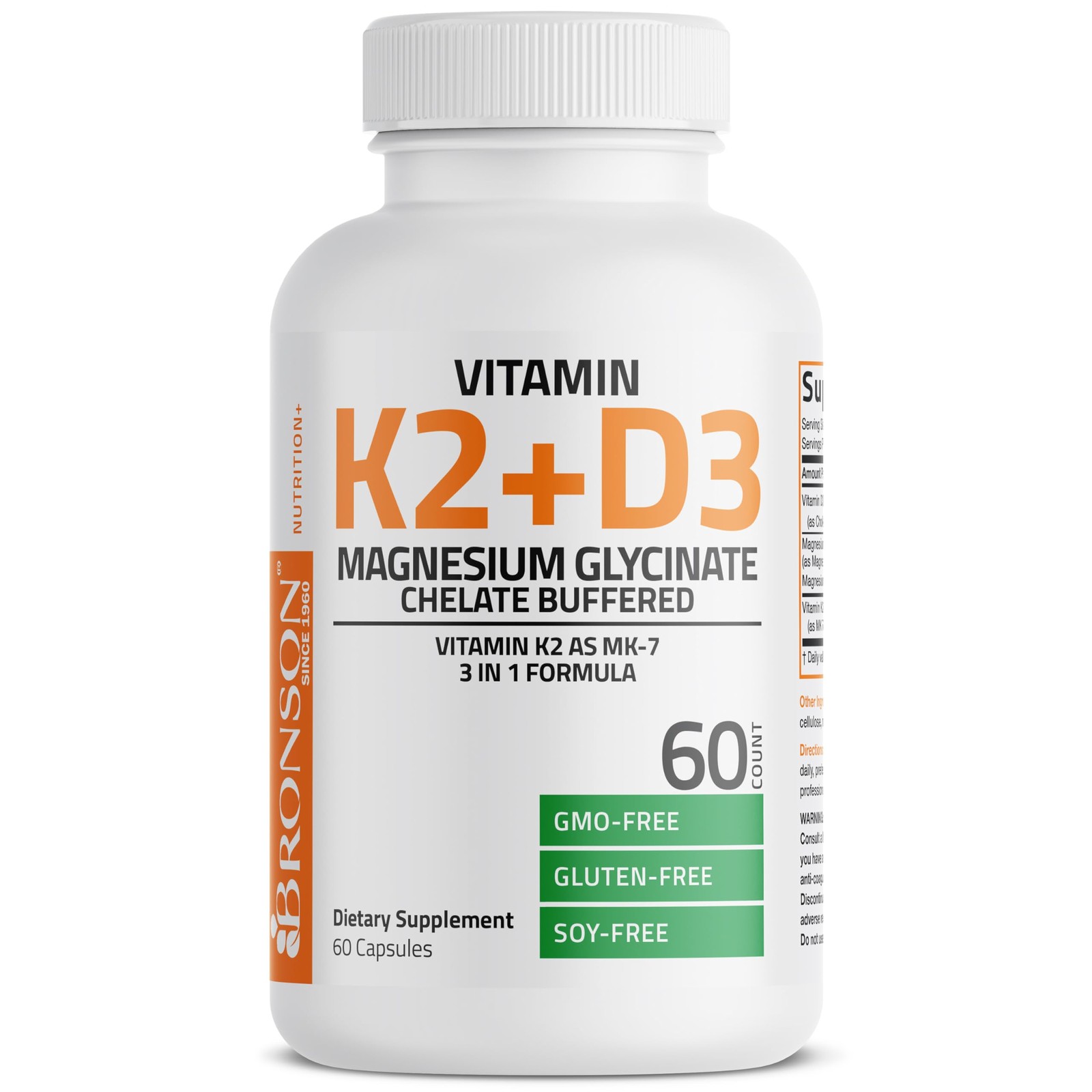 Bronson Vitamin K2+D3 Magnesium Glycinate Supplement, 60 60 Count (Pack of 1)