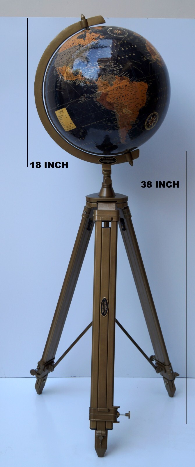 18" World Glob with Tripod Stand Atlas World Ocean Floor Tripod Gift For Student