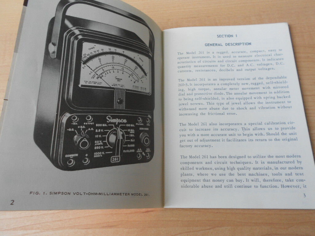 1963 Simpson 261 Volt-Ohm-Millammeter Operators Manual Original