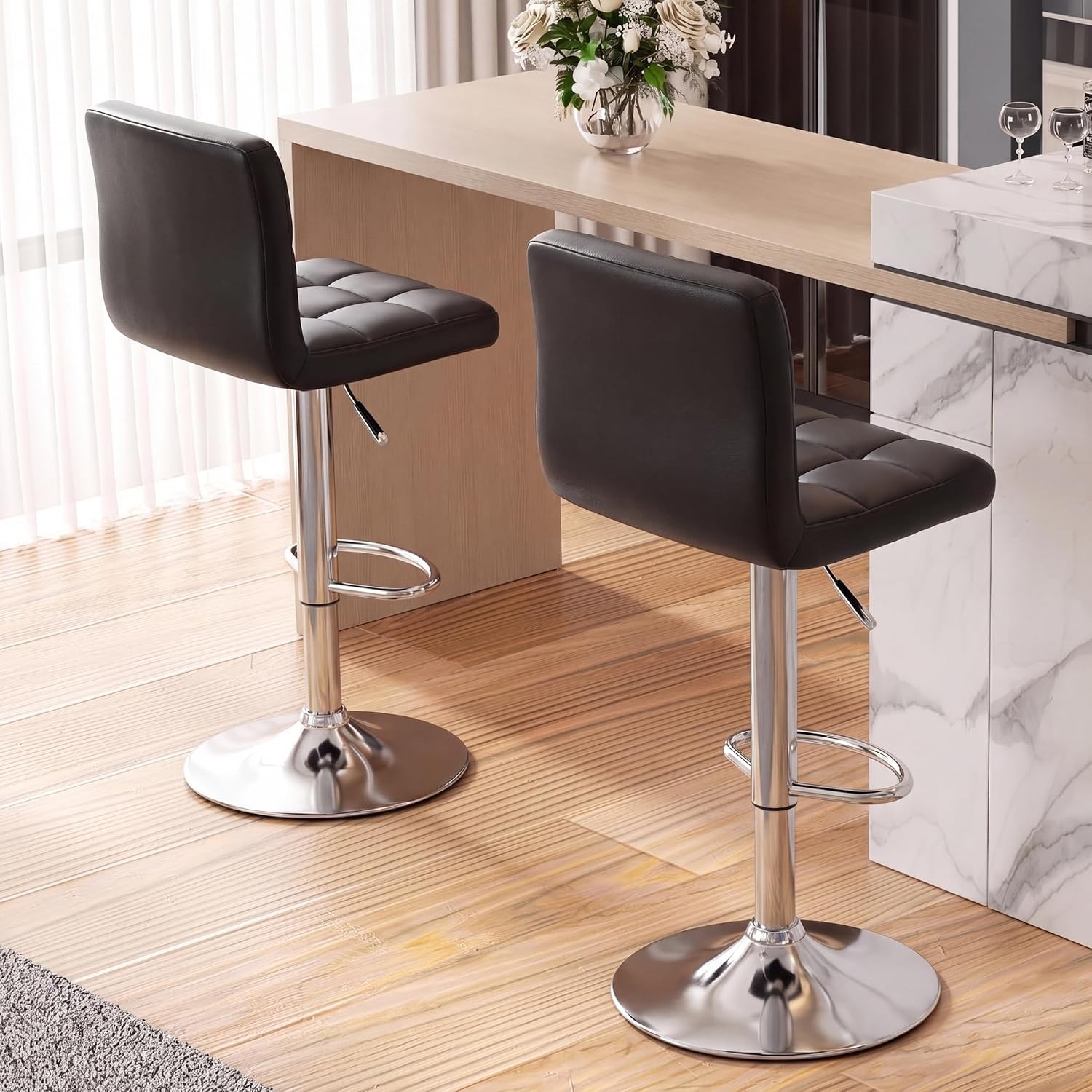 Bar Stools Modern PU Leather Adjustable Swivel Barstools Armless Hydraulic