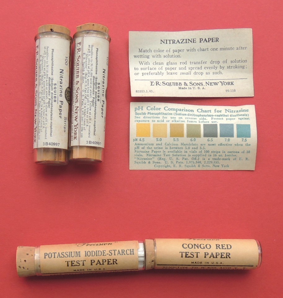 Vintage laboratory test strips: Nitrazine, potassium iodine-starch & Congo red