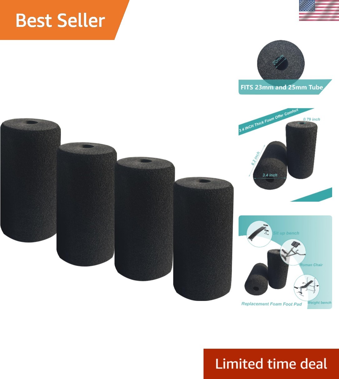 Versatile Foam Roller Pads for Weight Bench & Inversion Table - 4 Piece Set