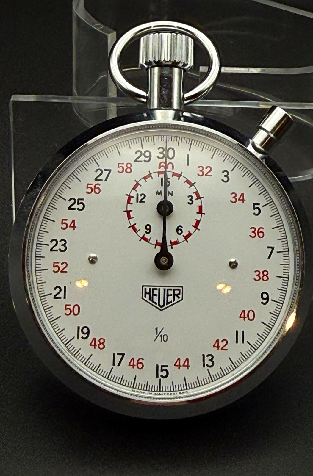 Heuer Mechanical Stopwatch 1/10 Sec Chronograph, Silver Metal, Analog