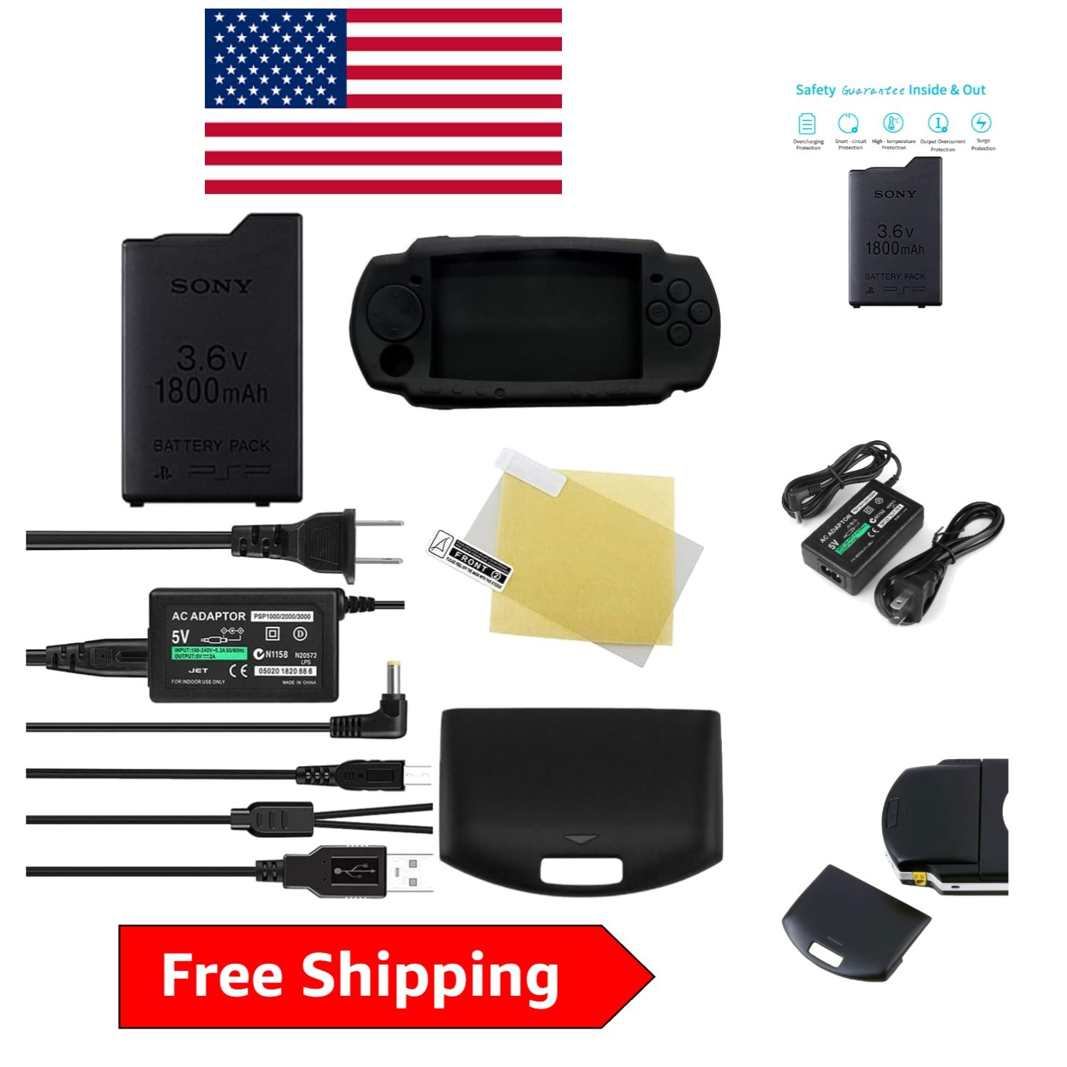 Complete PSP Battery Replacement Kit: 3.6V 1800mAh with Charger & Protectors