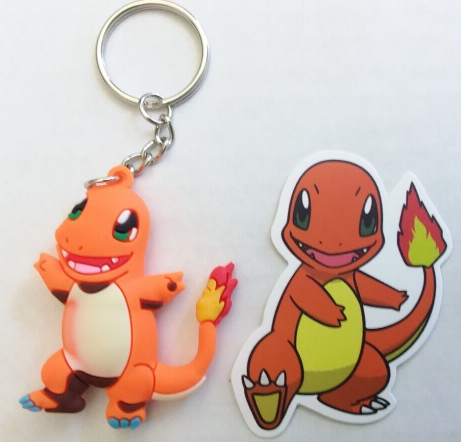 Pokemon Charmander doublesided keychain with random sticker new 