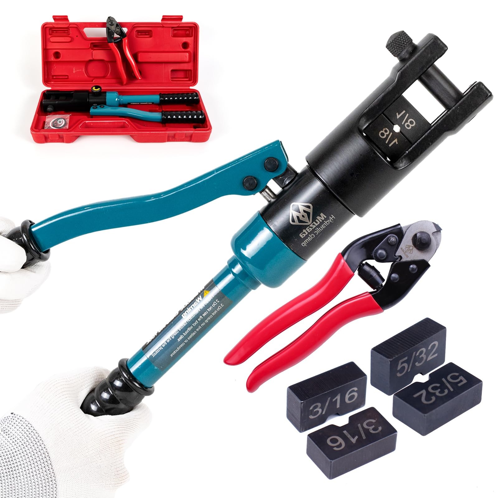 Muzata Upgraded Hydraulic Crimping Tool Cable 1/8'',5/32'',3/16'', Black