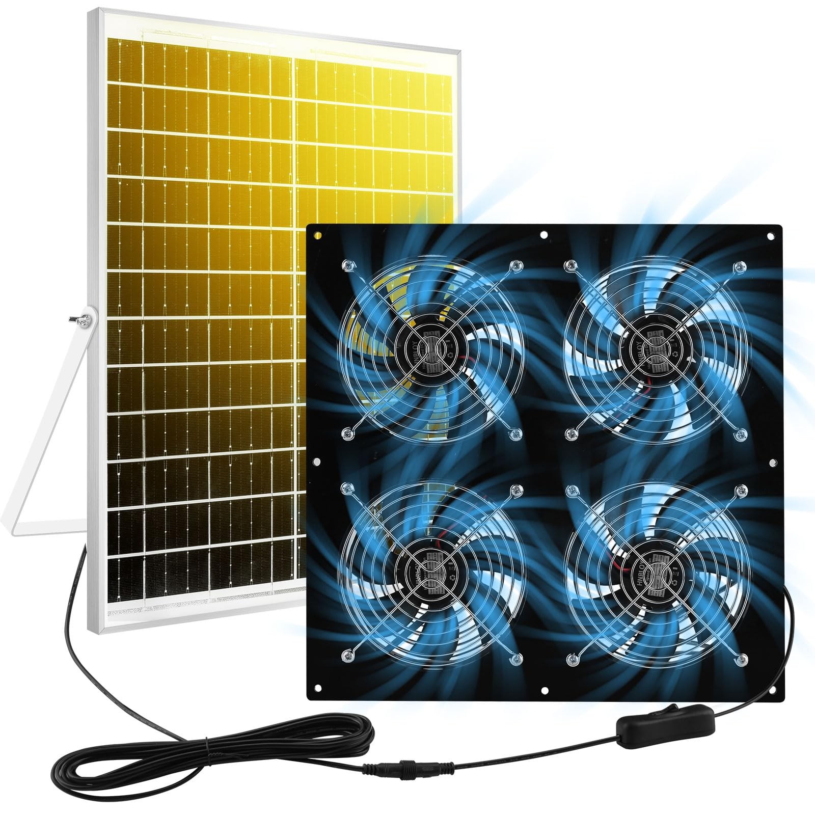 Solar Exhaust Fan for Chicken Coop & Powered Fan with 25W Solar Panel & 4-Pac...