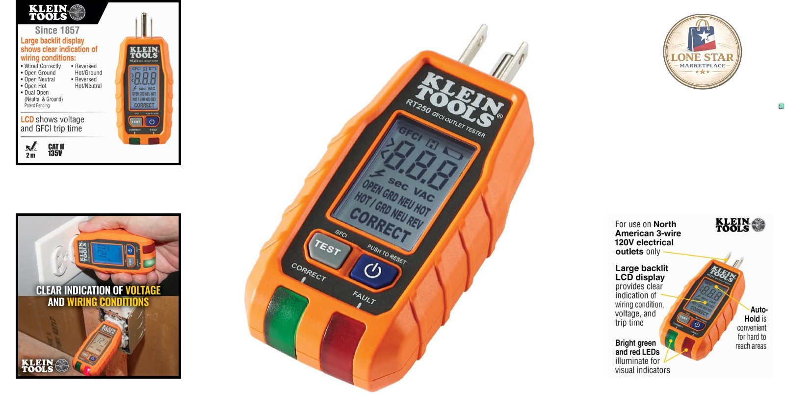 Klein Tools GFCI Outlet Tester with LCD & Fault Detection - 120V Voltage Reader