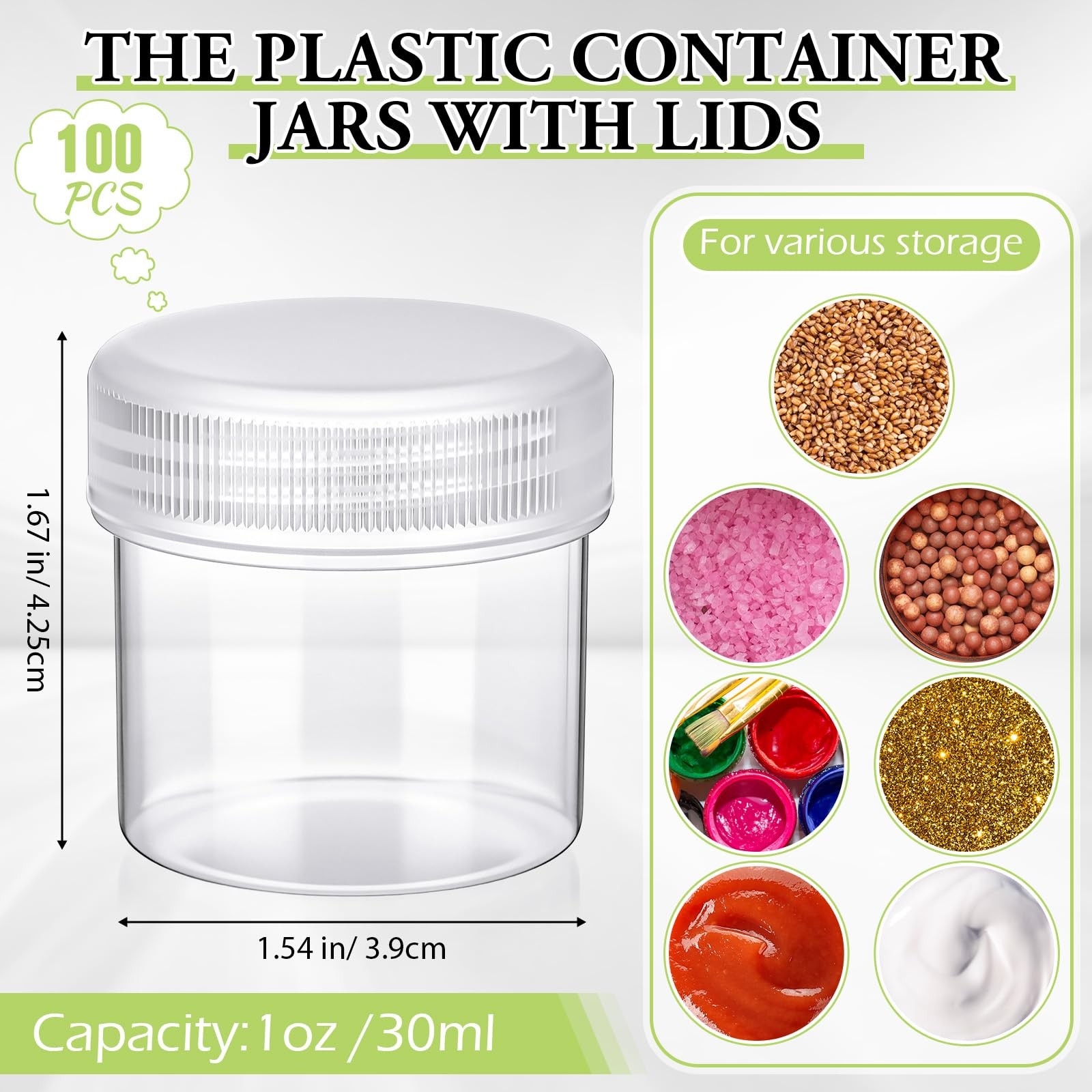 100 Pcs 1 oz Plastic Container Jars with Lids Round Leak Proof Refillable Sma...