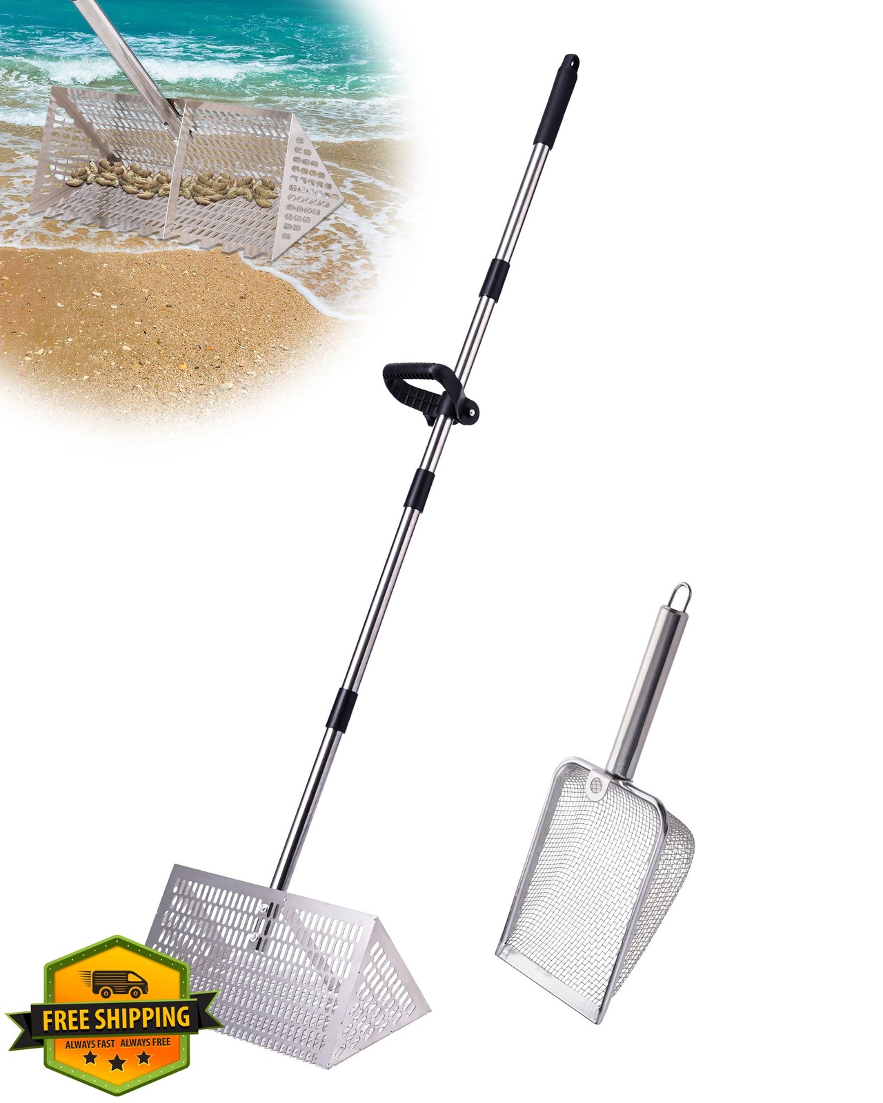 FAITIO 16" Sand Flea Rake Steel Shark Tooth Screen
