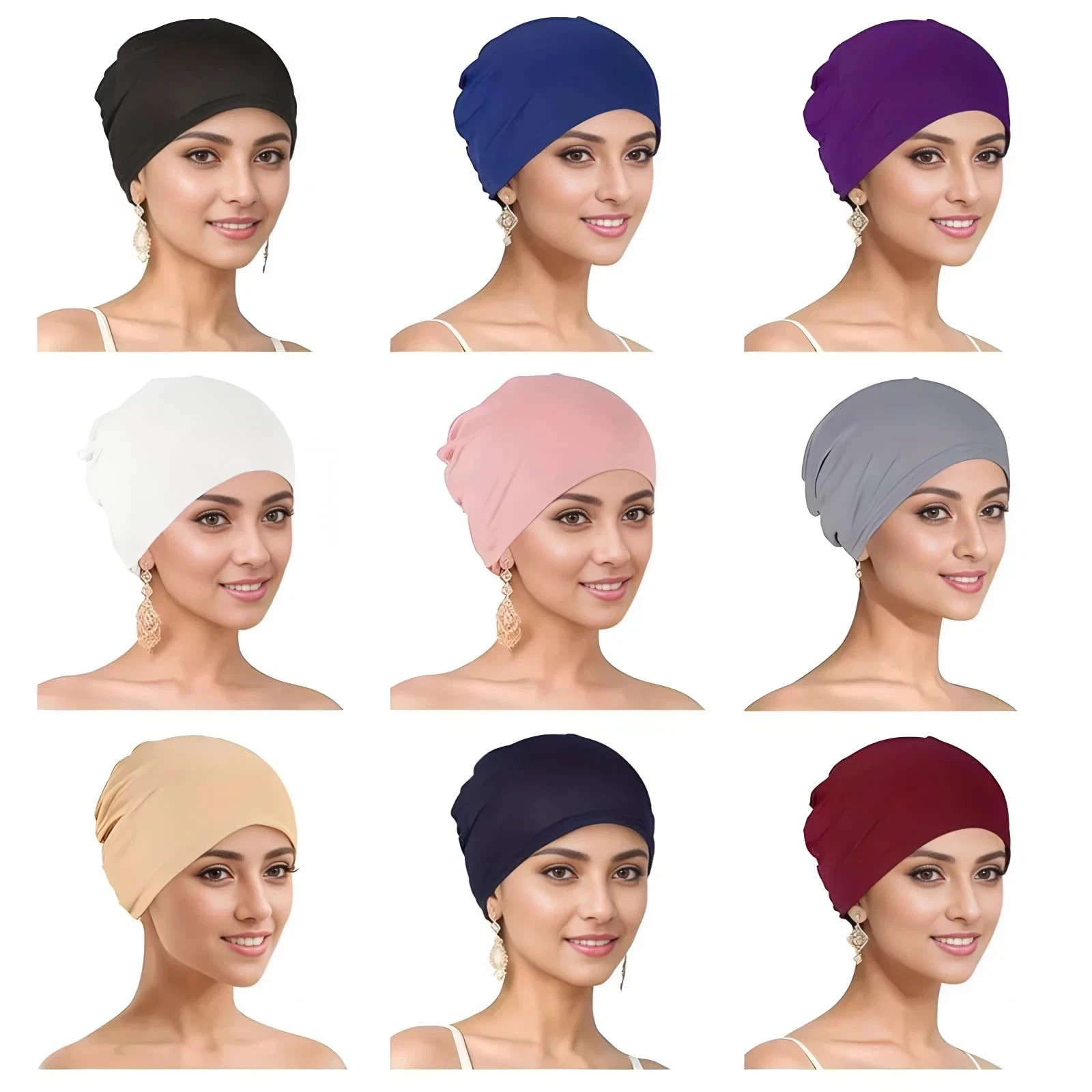 1 Pieces Solid Women  Hat Stretchy Turban Beanie,Pre Tied Chemo Head Sca...